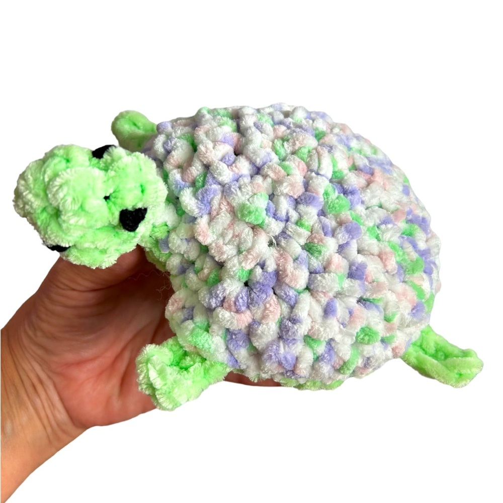HAND CRAFTED Crocheted Amigurumi Colorful Soft Chenille Turtle Toy - Picture 6 of 7